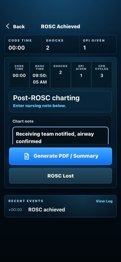 Post-ROSC charting screen